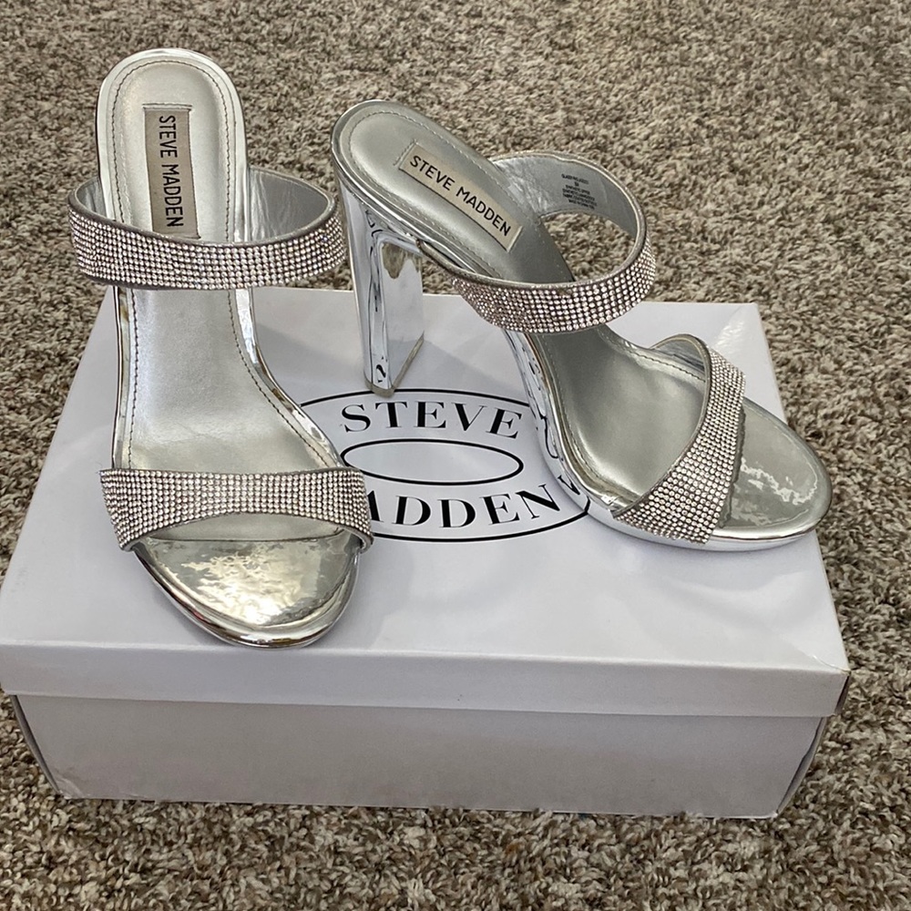 Silver Steve Madden Sandal Heels